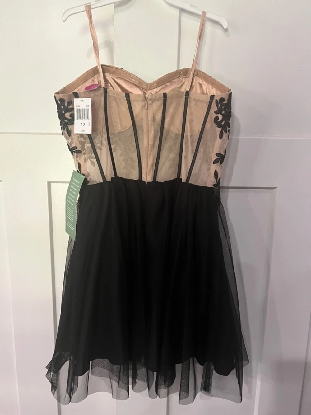 Strapless Black Lace Appliqué Tulle Dress - Picture 3 of 3